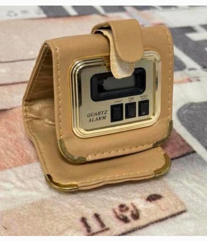 Vintage LCD Leather Quartz portemonnee klok horloge lederen, Antiek en Kunst, Ophalen of Verzenden