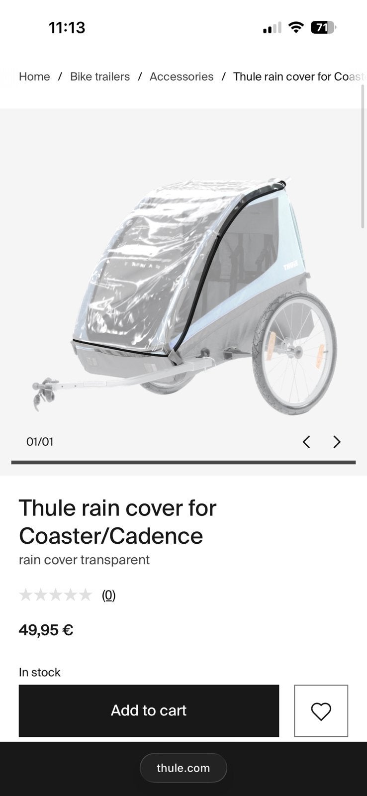 Thule Rain cover/Cadence, Fietsen en Brommers, Fietsaccessoires | Aanhangwagens en Karren, Minder dan 20 kg, Opvouwbaar, Nieuw