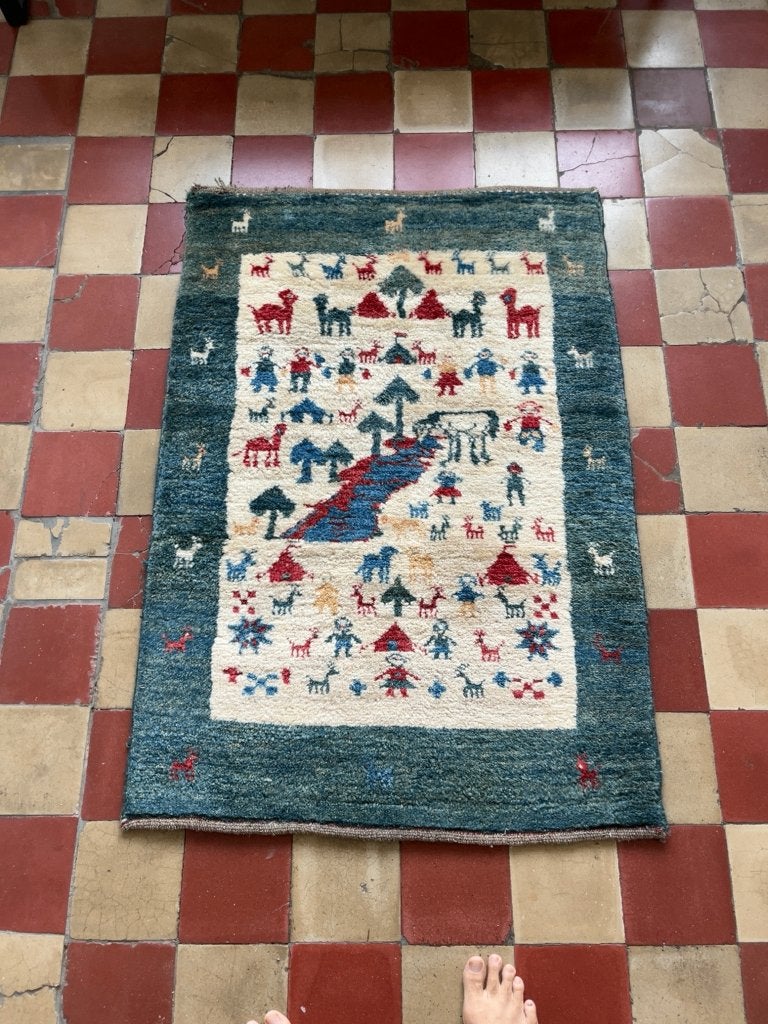 Tapis Gabbeh en laine noué à la main – 125  85 cm, Maison & Meubles, Ameublement | Tapis & Moquettes, Utilisé, 50 à 100 cm, 100 à 150 cm