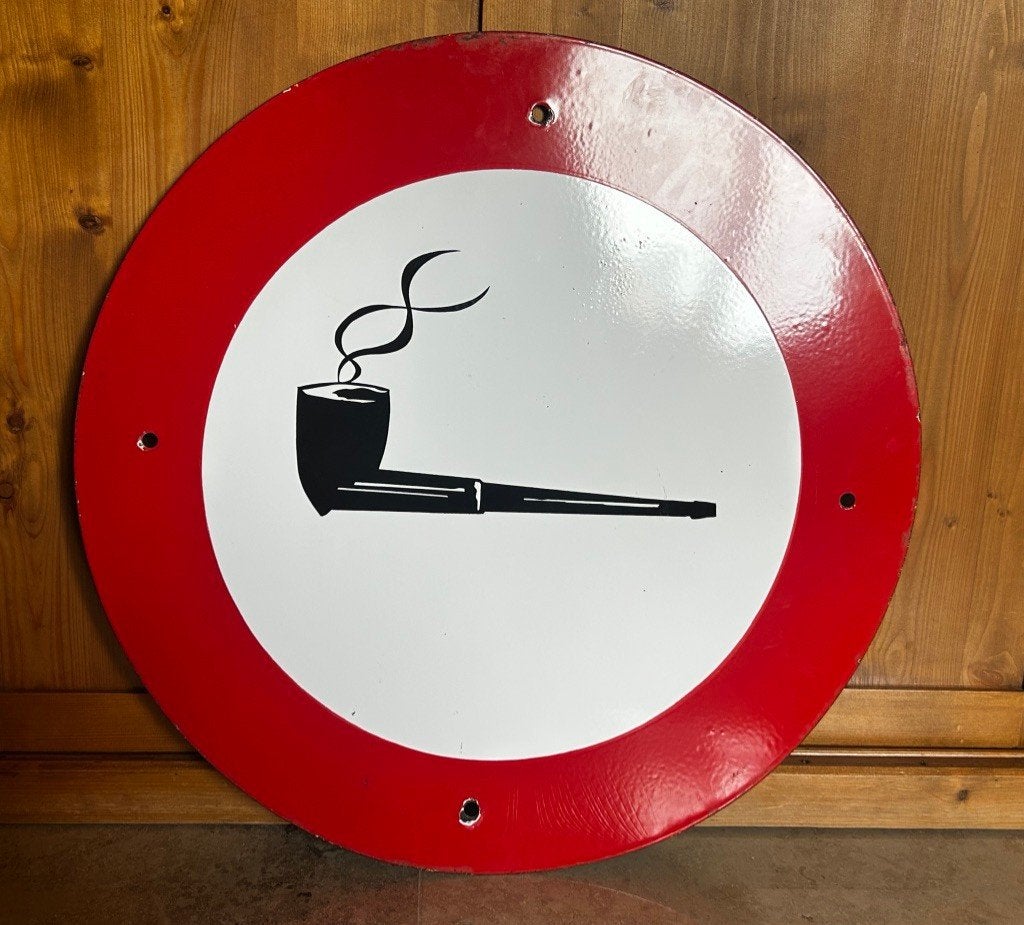 Verbodsbord, emaillebord, verboden te roken, pijp, Ophalen of Verzenden, Gebruikt, Overige typen