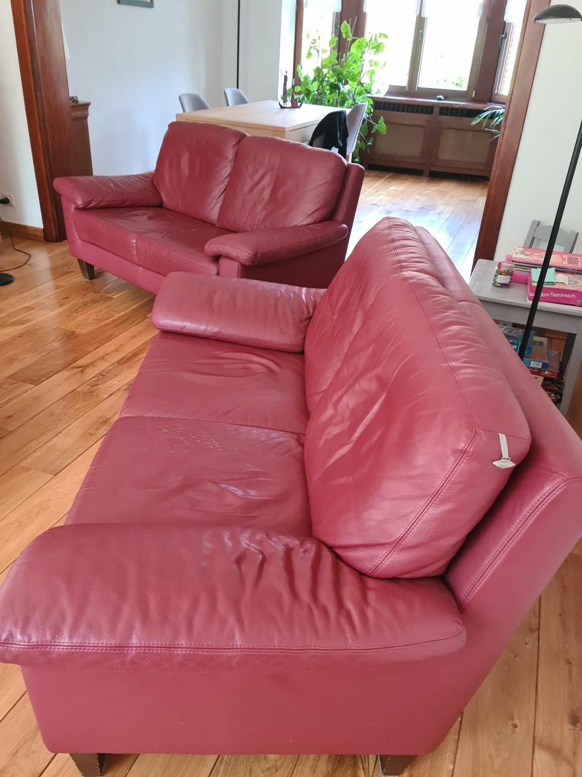 2 canapés 2 places (1m60) garnis en cuir Z70-10 Weinrot, Maison & Meubles, 75 à 100 cm, 150 à 200 cm, Enlèvement, Utilisé
