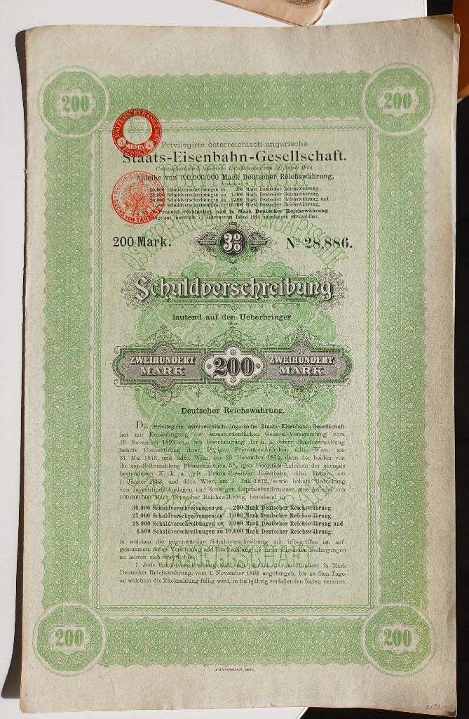 Oude obligaties van de Oostenrijks-Hongaarse spoorwegen, Ophalen of Verzenden, 1920 tot 1940, Knipsel(s)