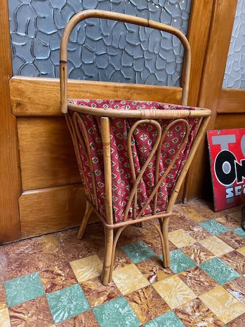 panier à tricoter vintage, panier artisanal, rotin et tissu, Enlèvement