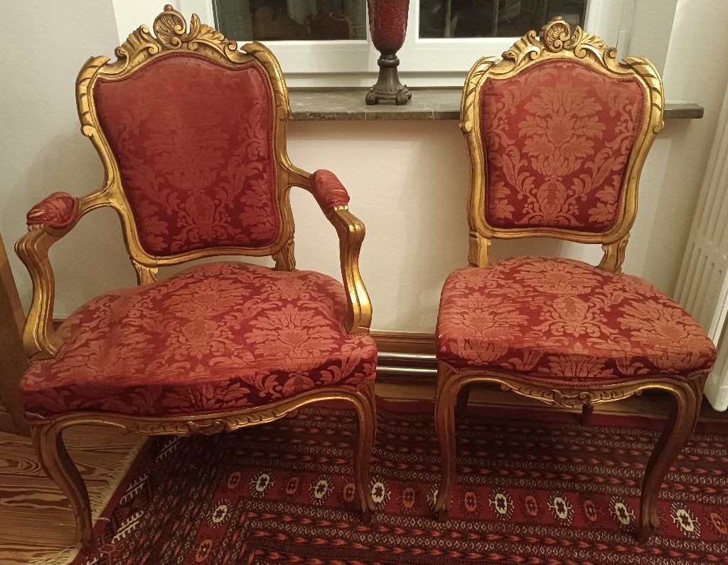 Salon Louis XV doré 5 sièges + table de milieu marbre, Enlèvement
