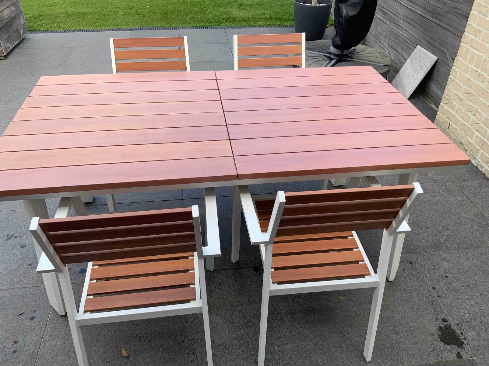 Verlengbaar eettafel met 8 tuinstoelen, Tuin en Terras, Ophalen, Zo goed als nieuw, Eettafel
