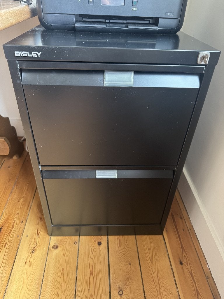 Bisley Stalen Archiefkast 2 Lades 470 x 622 x 711 mm Zwart, Huis en Inrichting, Kasten | Roldeurkasten en Archiefkasten, Ophalen