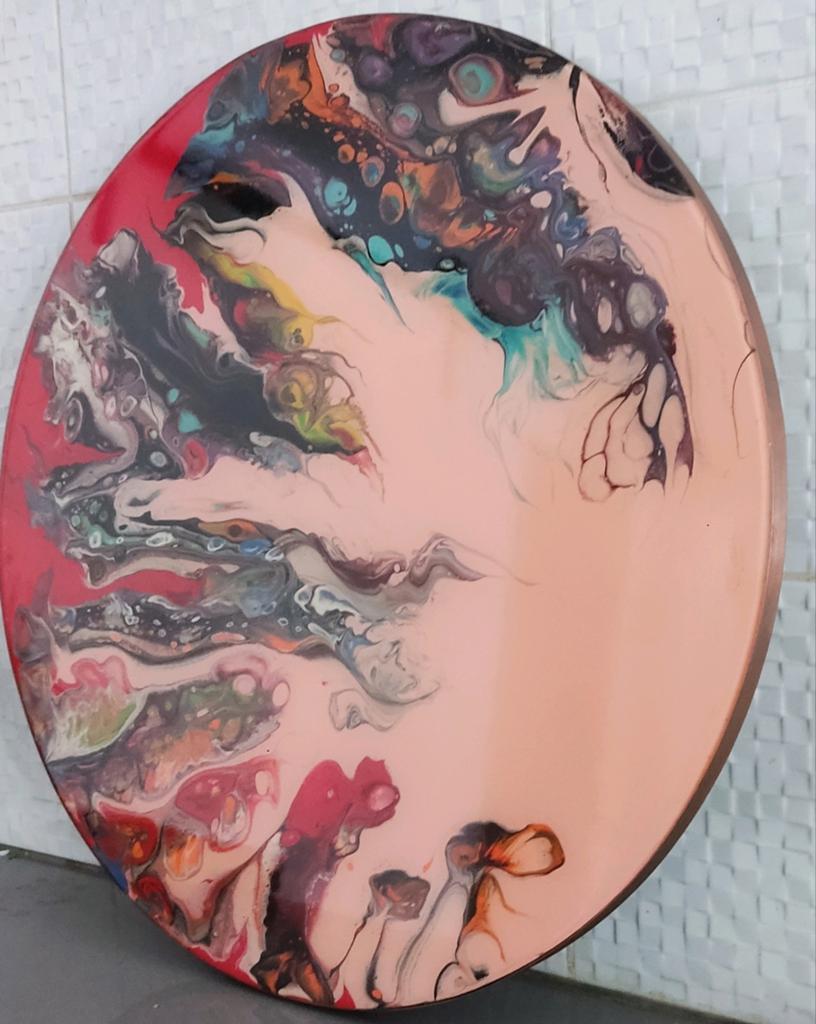 Kunstobject, rond, roze/rood, 60cm, Enlèvement