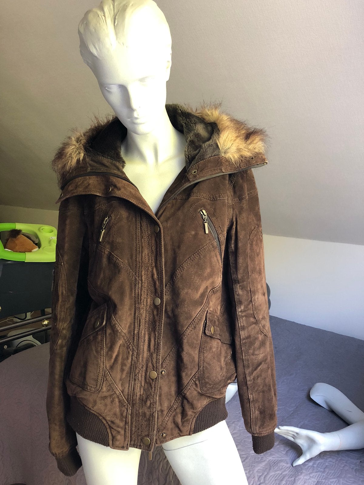 Winterjas dames donkerbruin met kap maat M, Ophalen, Maat 38/40 (M), Bruin