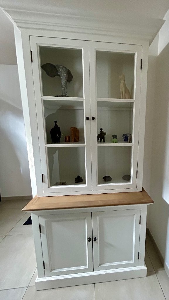 Kingsbury eiken vitrine-en buffetkast, Huis en Inrichting, Ophalen, Gebruikt, 100 tot 150 cm, 200 cm of meer
