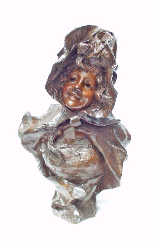 Buste Art Nouveau - Georges Van Der Straeten., Enlèvement ou Envoi, Marqué, Brons, Multicolore