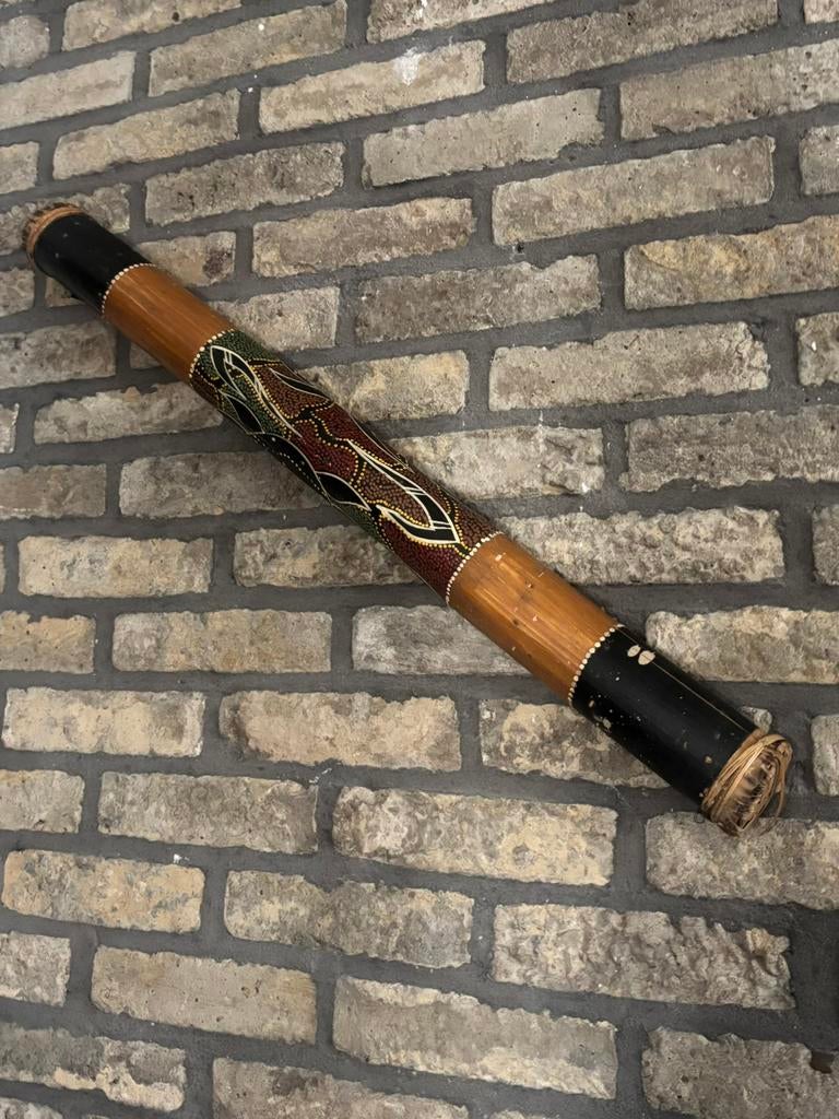 Grote houten Rainstick / Regenpijp met 'Dot Art', Ophalen
