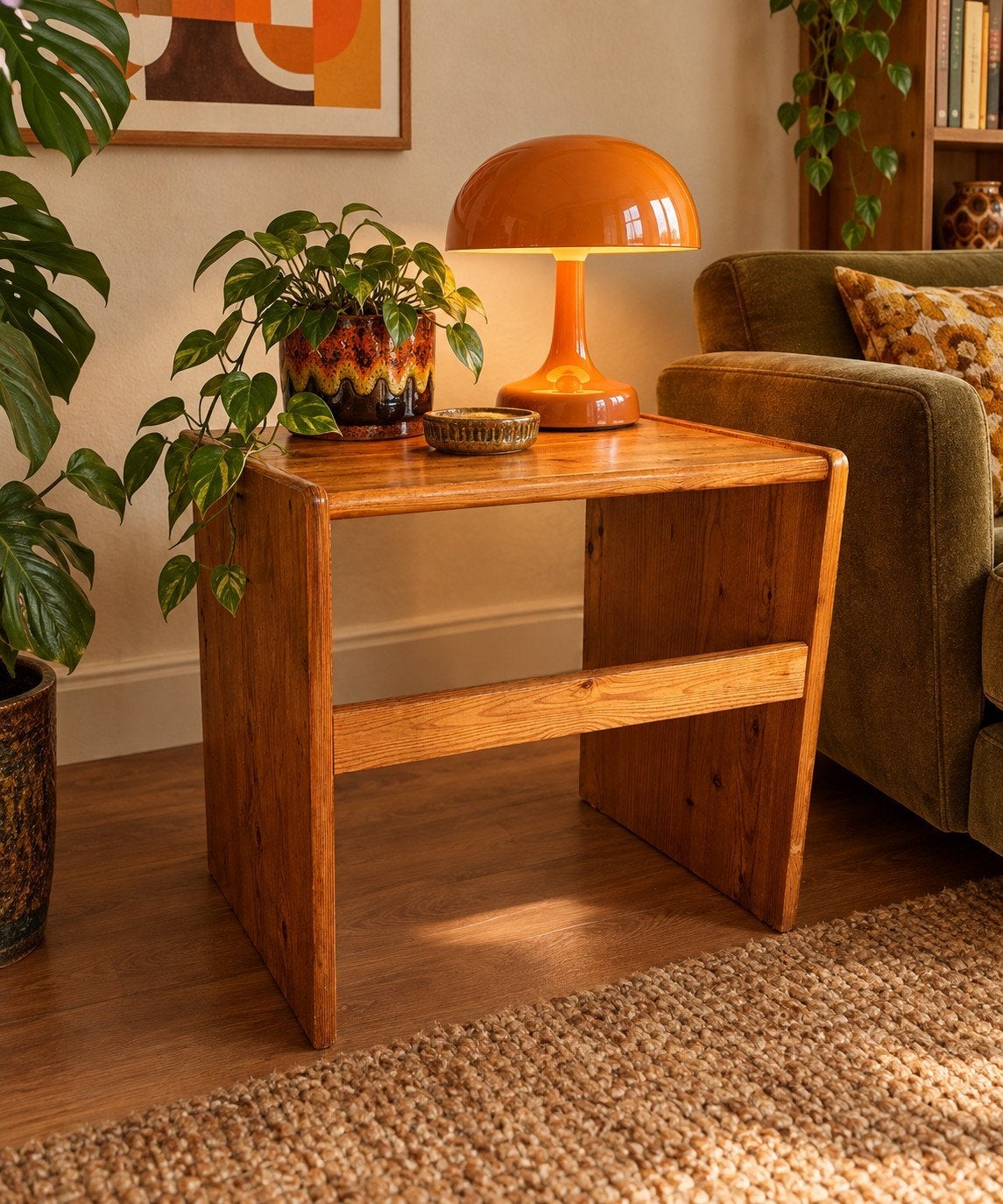 Vintage massief grenen bijzettafel – jaren ’70/’80, Enlèvement, Bois