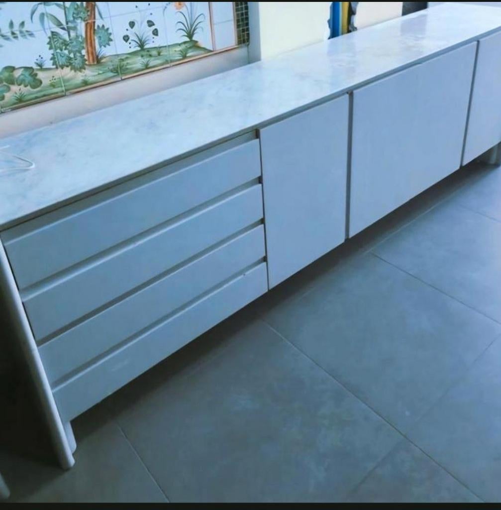 Dressoir met 4 deuren en kledingkast met marmeren plank, Met plank(en)