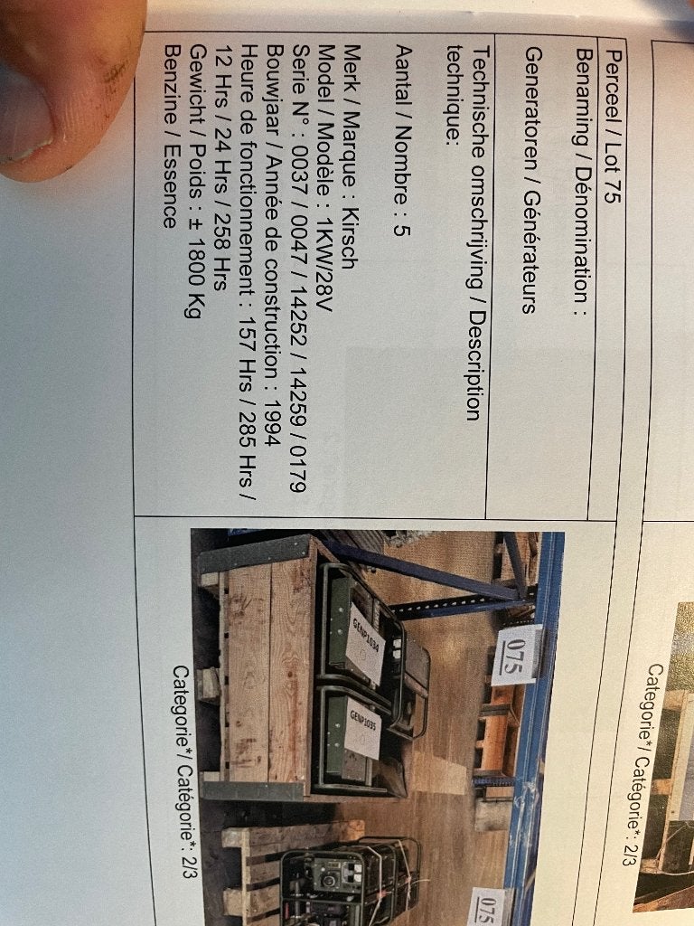 Groupe électrogène 24volt, Ophalen, Zo goed als nieuw, Minder dan 5 kVA, Benzine