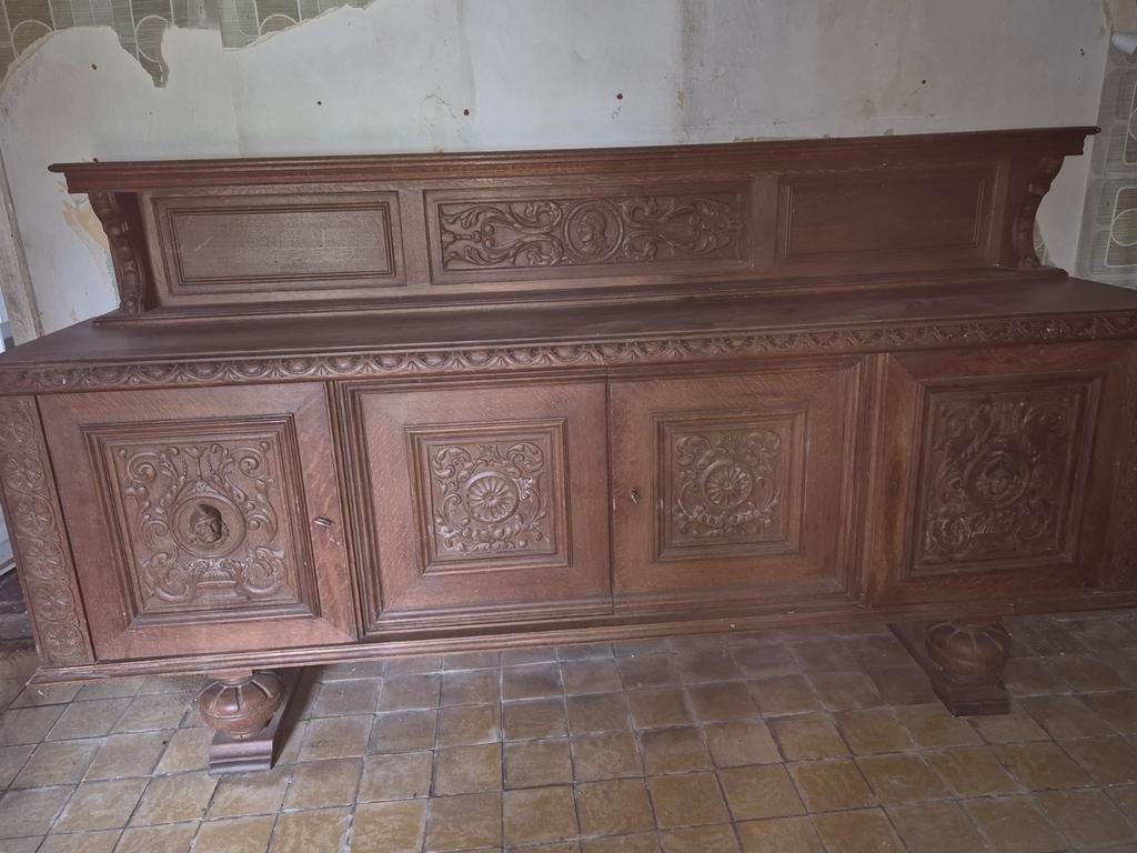 Imposante antieke Vlaamse dressoir 285 cm lang, Antiek en Kunst, Ophalen