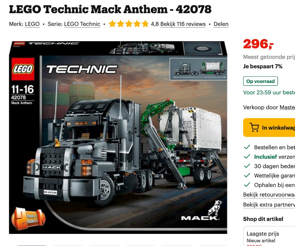 Lego Mack 42078, Ophalen, Lego, Zo goed als nieuw, Complete set
