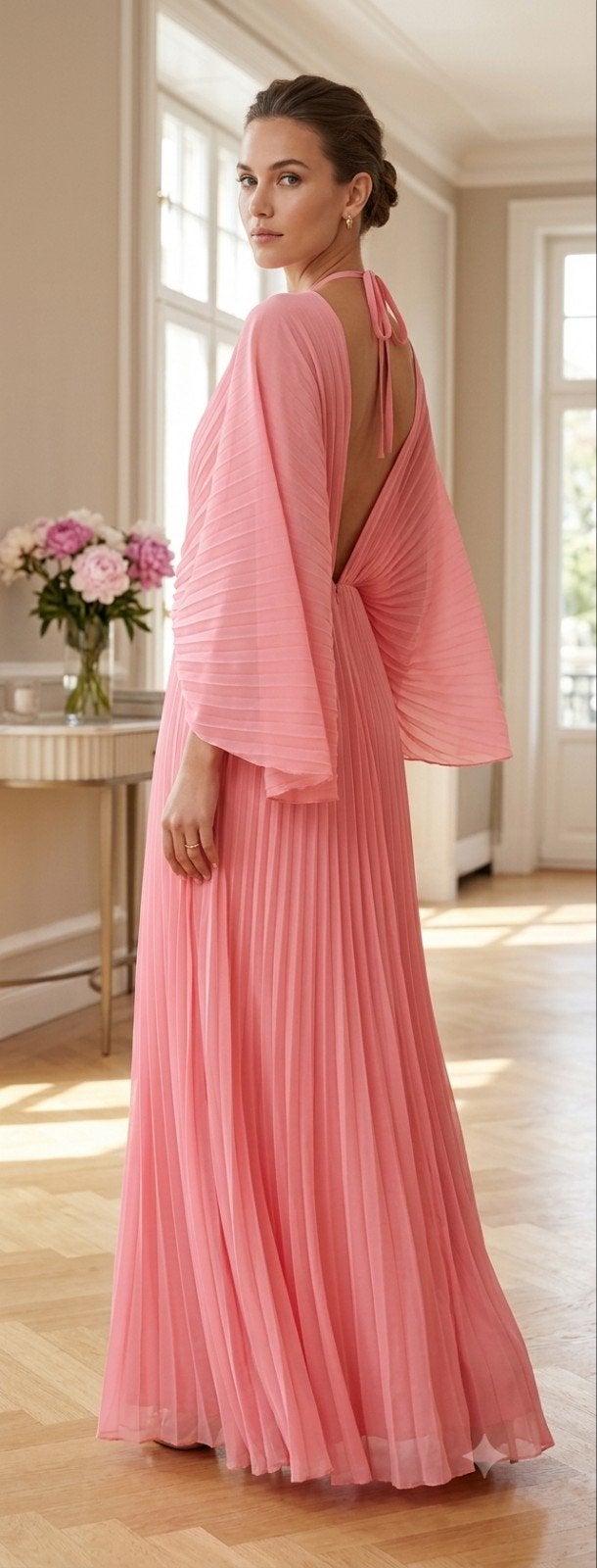 Robe longue plissée rose ASOS  L idéale pour un mariage, Taille 42/44 (L), Rose, Comme neuf, Enlèvement