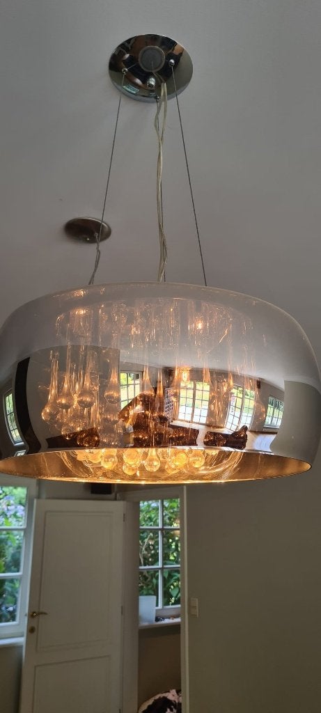 Luminaire design effet spectaculaire "pluie de cristal"., Maison & Meubles, Lampes | Suspensions, Comme neuf, Verre, Enlèvement