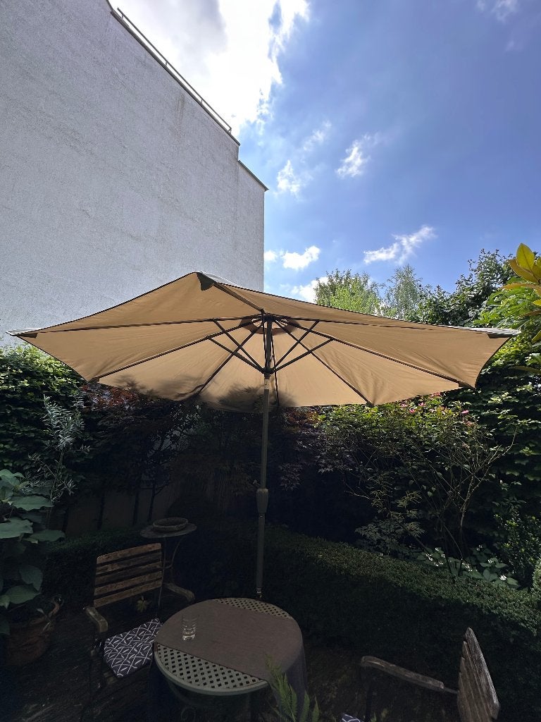 VONROC Parasol Recanati Ø300cm – Stokparasol | Beige, Comme neuf, Enlèvement, 2 à 3 mètres, Inclinable