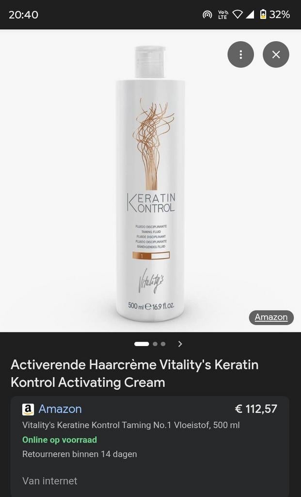 Vitality's keratine controle fluid 1, Handtassen en Accessoires, Uiterlijk | Haarverzorging, Ophalen of Verzenden, Nieuw, Haarverzorger of -hersteller