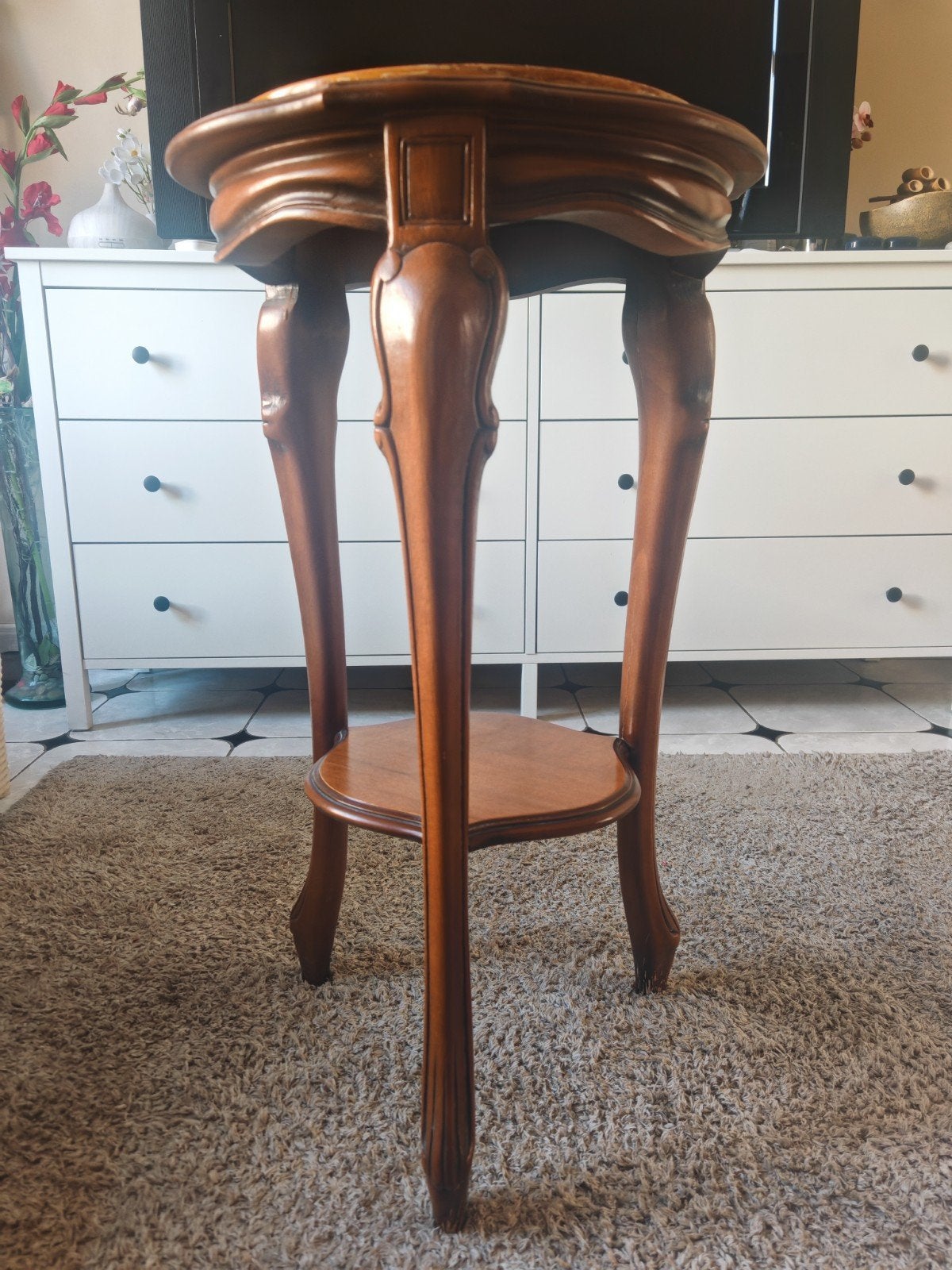 Magnifique guéridon / table d'appoint ronde en bois et plate, Enlèvement