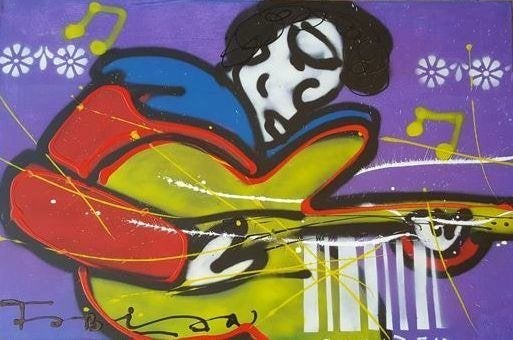 " Elvis " Acrylschilderij van Fabian, Antiquités & Art, Enlèvement ou Envoi, Signé, Peinture acrylique, Figures