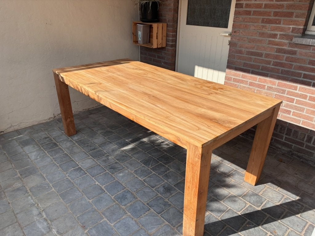 Eettafel massief teak, Ophalen, Teakhout, 50 tot 100 cm, Zo goed als nieuw