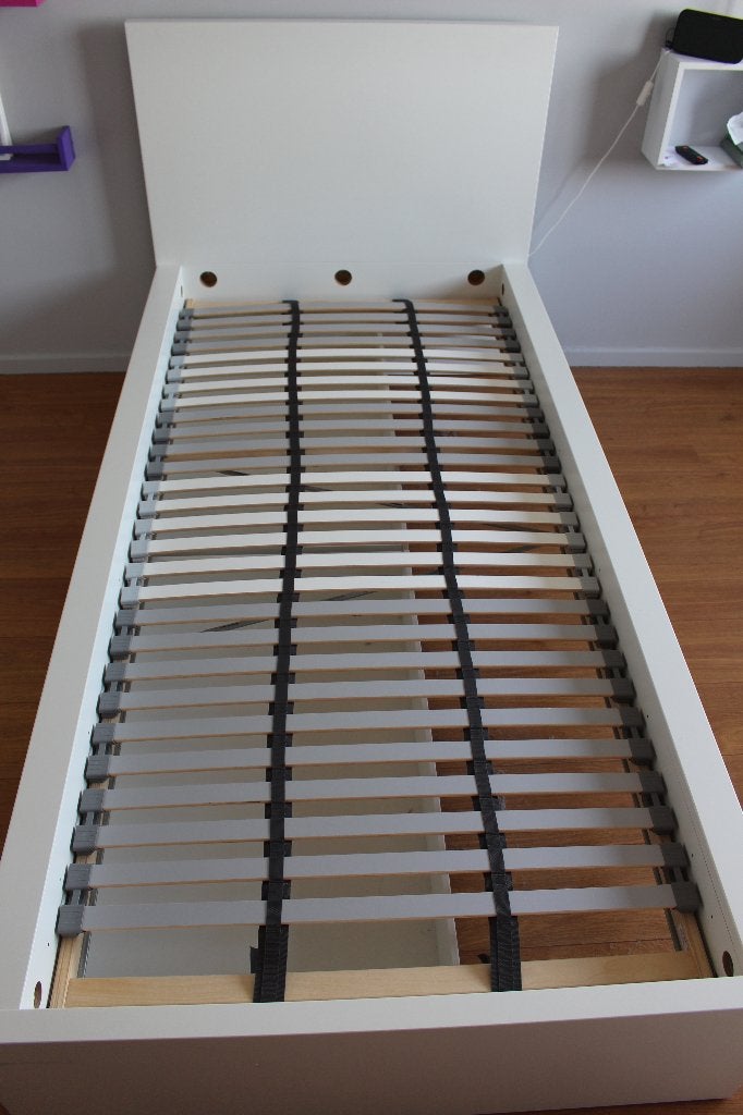 Malm bed 90x200 wit + lattenbodem + 2 opberglades, Ophalen, 90 cm, Eenpersoons, Wit