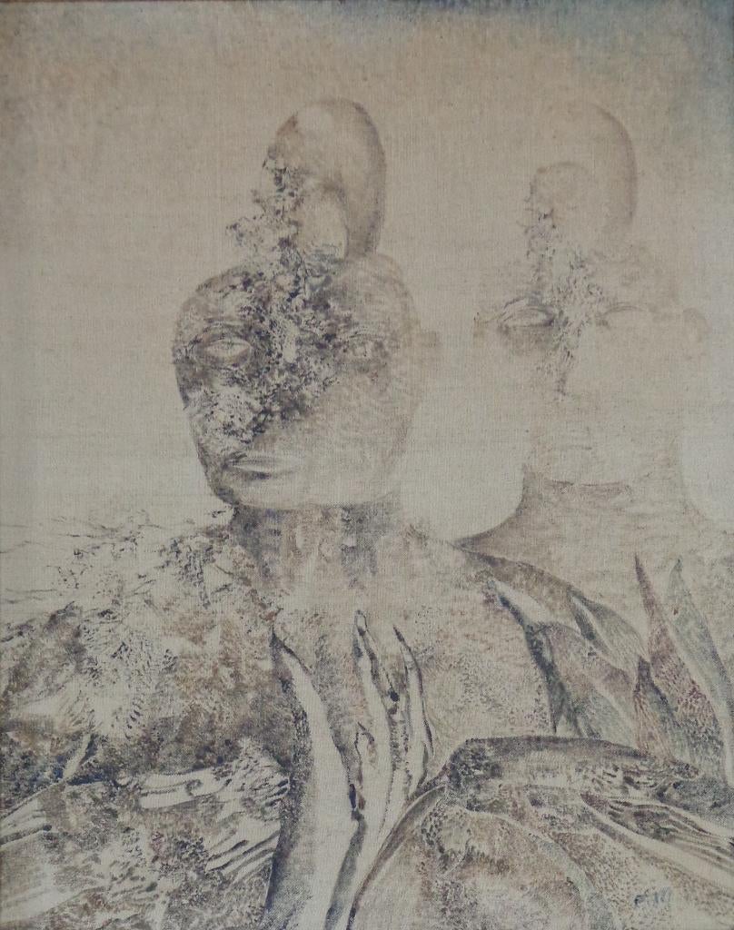 FRANS MINNAERT / TWEE FIGUREN / ORIGINEEL / 119x100cm KADER, Antiek en Kunst, Ophalen