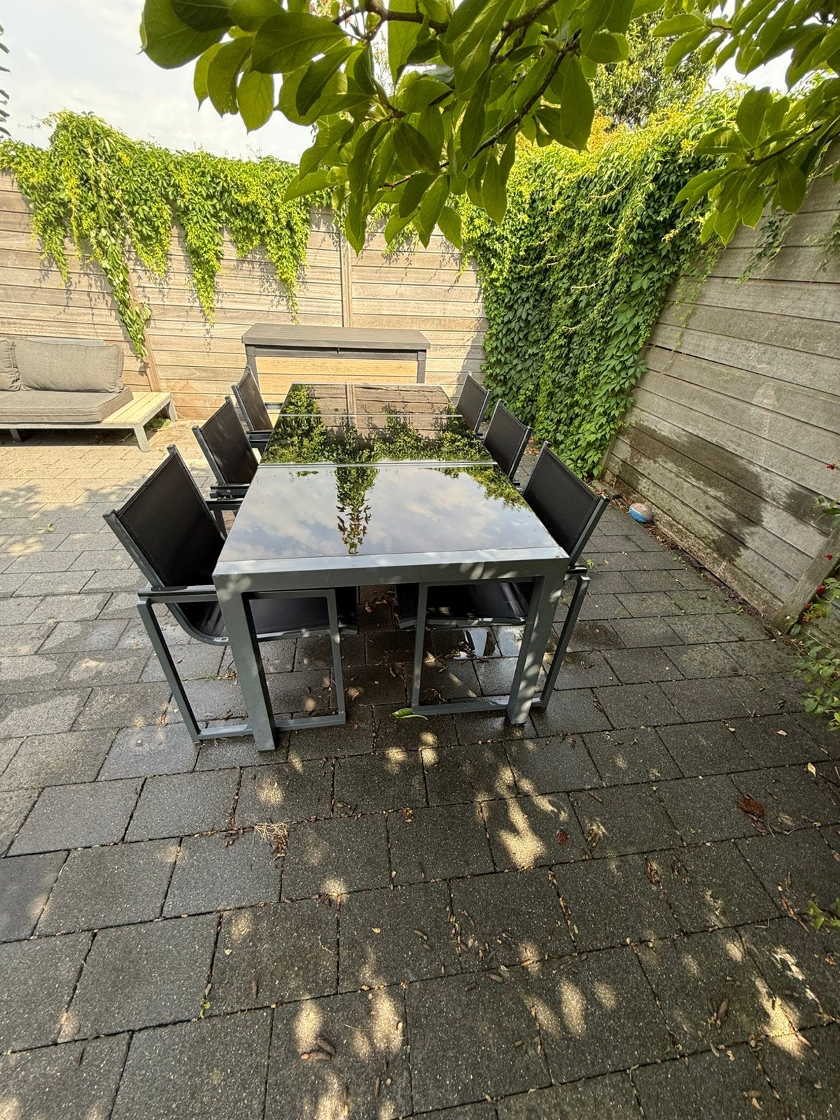 Tuintafel met 6 stoelen, Ophalen, Gebruikt, 6 zitplaatsen, Stoel