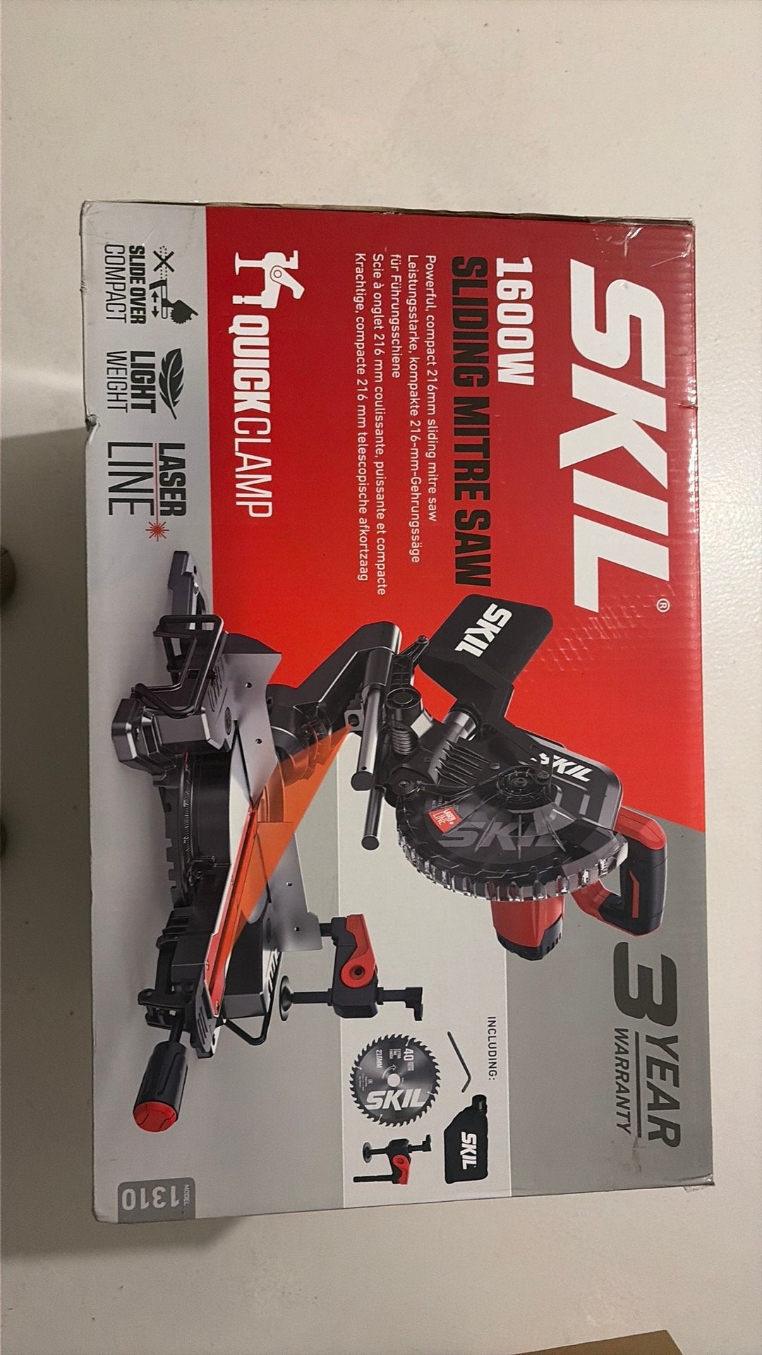 SKIL afkortzaag 216 mm 1310AA 1600 W met trekfunctie, Bricolage & Construction, Outillage | Scies mécaniques, Neuf, 30 à 70 mm