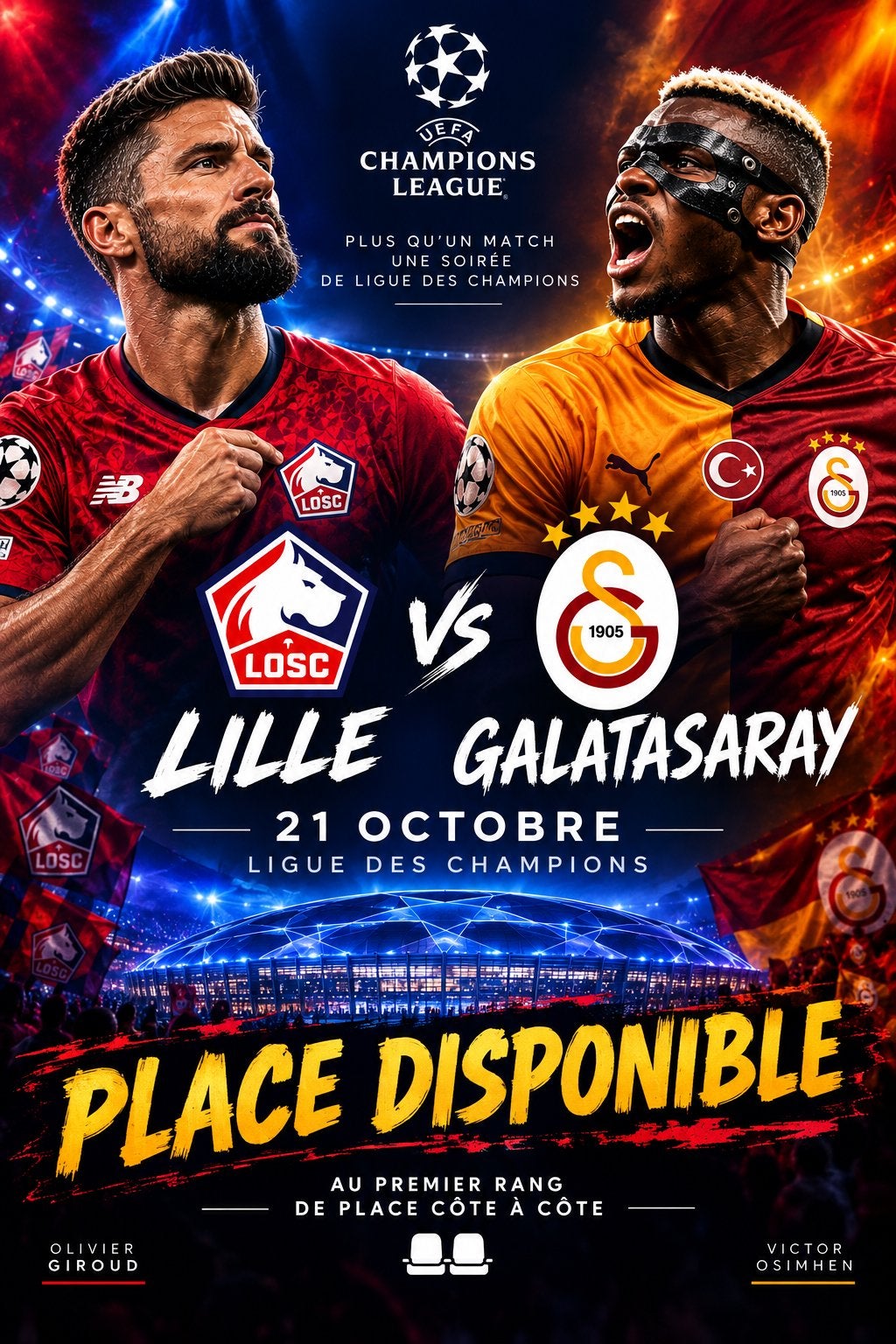 2 Zeer goed geplaatst Losc Galatasaray-ticket, Overige typen, Twee personen, Oktober