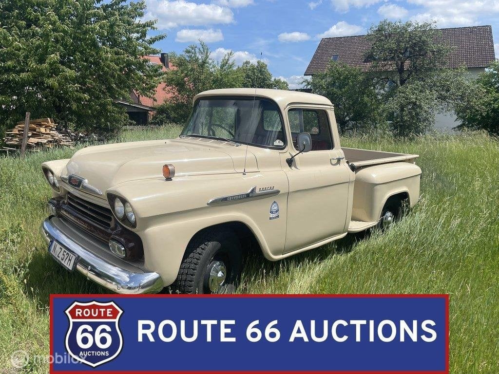 Chevrolet Apache 3100 | 1958 | Route 66 Auctions, Auto's, Chevrolet, Zwart, Bedrijf, Handgeschakeld