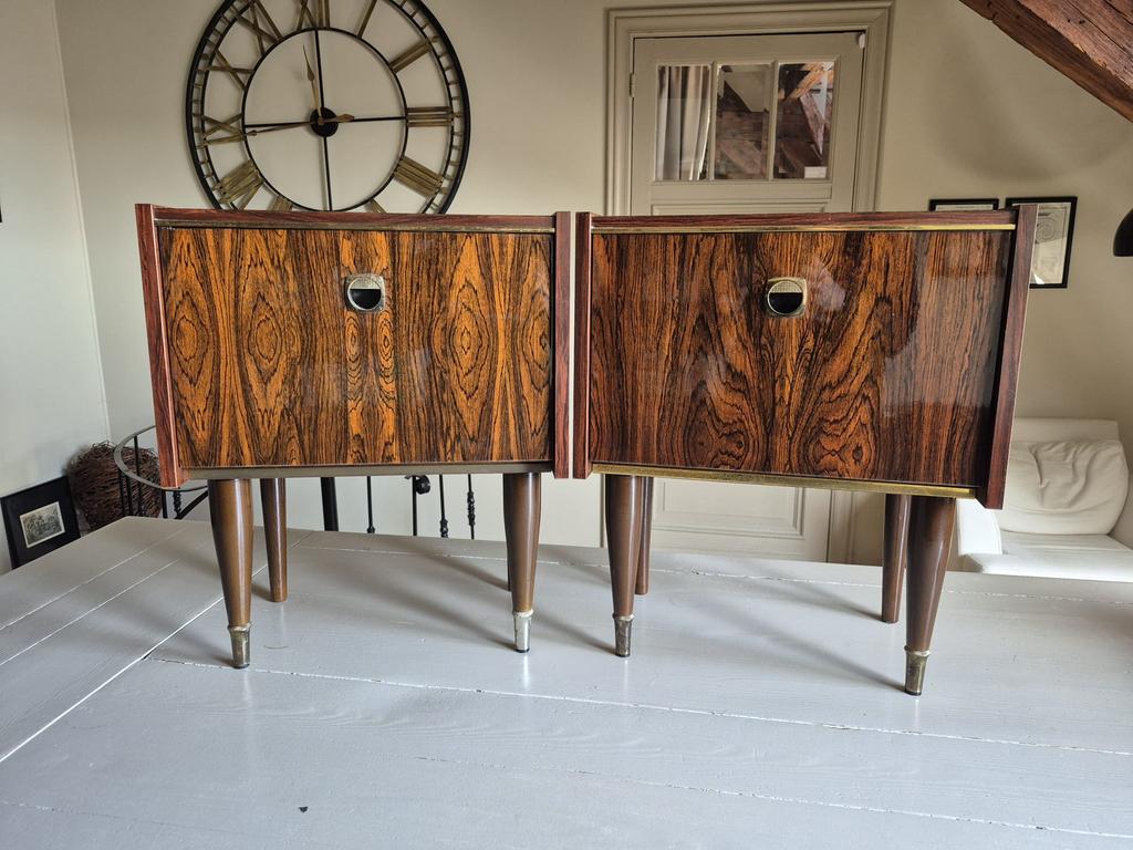 Vintage mid-century kastjes– palissander look, Huis en Inrichting, Slaapkamer | Nachtkastjes, Gebruikt, Ophalen
