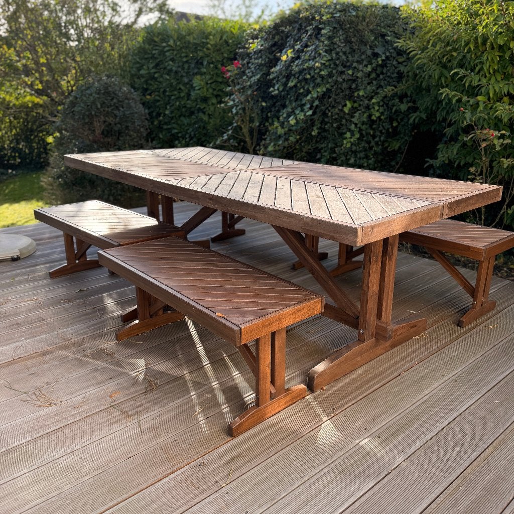 Ensemble de jardin IKEA NÄMMARÖ – Table et 4 bancs, Enlèvement, Utilisé, Rectangulaire, Bois