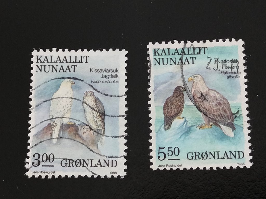 Groenland 1988 - vogels - giervalk en zeearend, Verzenden, Denemarken, Gestempeld