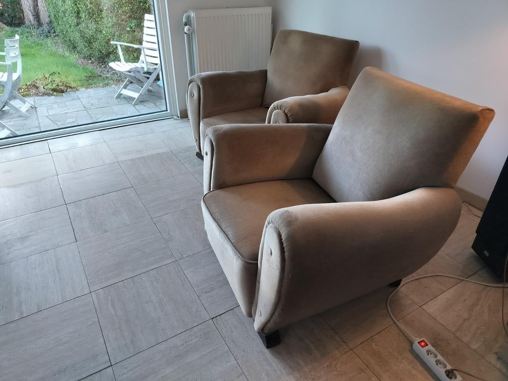 Art-déco fauteuils, 2 stuks, fluwelen stoffering, Huis en Inrichting, Ophalen, Gebruikt, Stof, Art déco