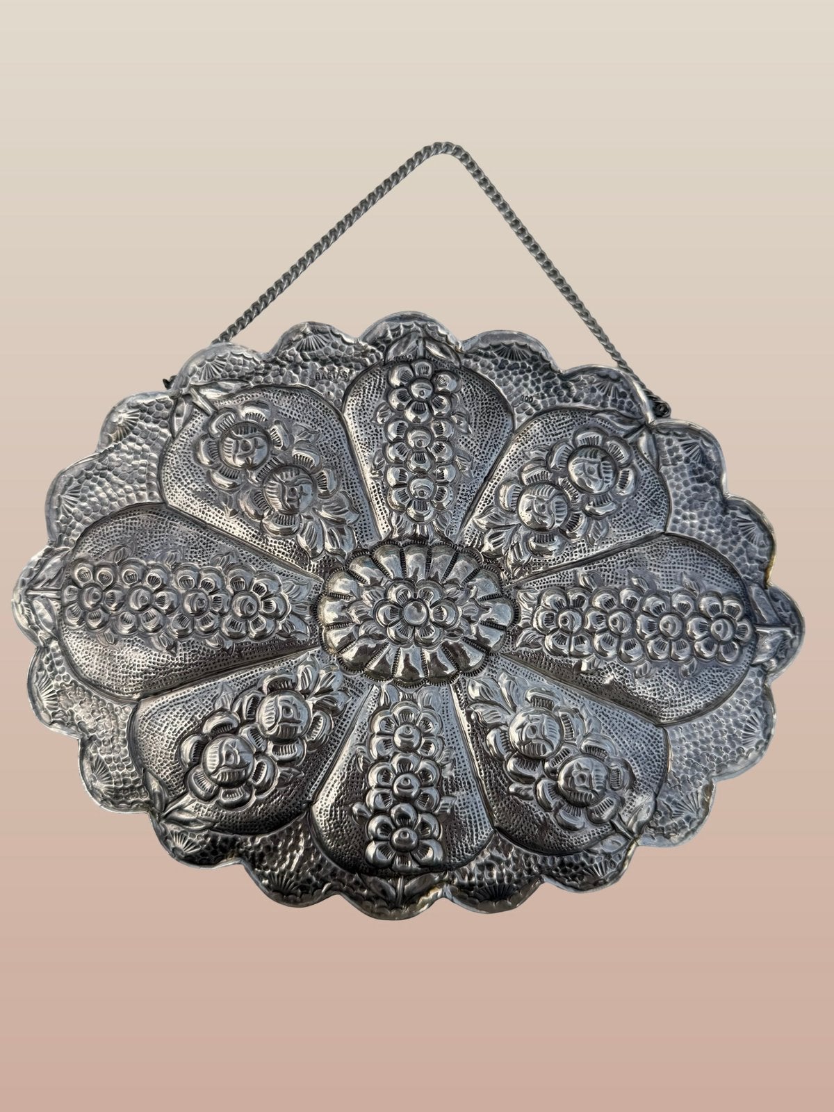 Antieke spiegel in reliëf van 900 sterling zilver, Ophalen of Verzenden, Zilver