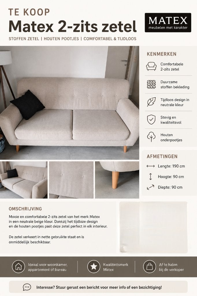 Zetel, Ophalen, Gebruikt, 150 tot 200 cm, Tweepersoons