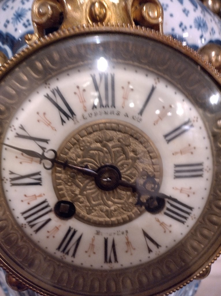Antieke klok met kandelaars Delft Blauw, Antiek en Kunst, Ophalen