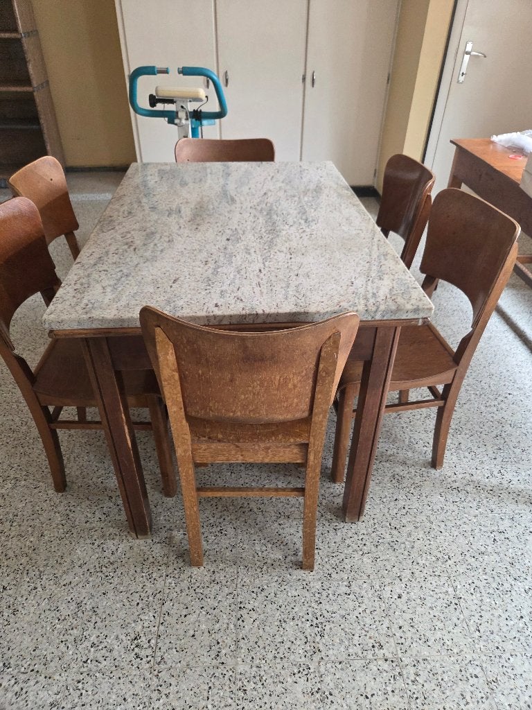 Eettafel en stoelen, Huis en Inrichting, Tafels | Eettafels, Ophalen, Gebruikt, Overige materialen