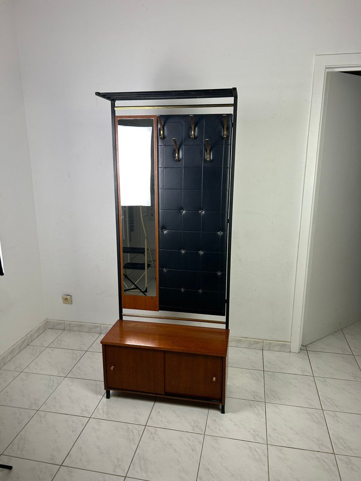 Vintage mid century modern hal kapstok met spiegel, Ophalen, Gebruikt, Staande kapstok, 150 tot 200 cm
