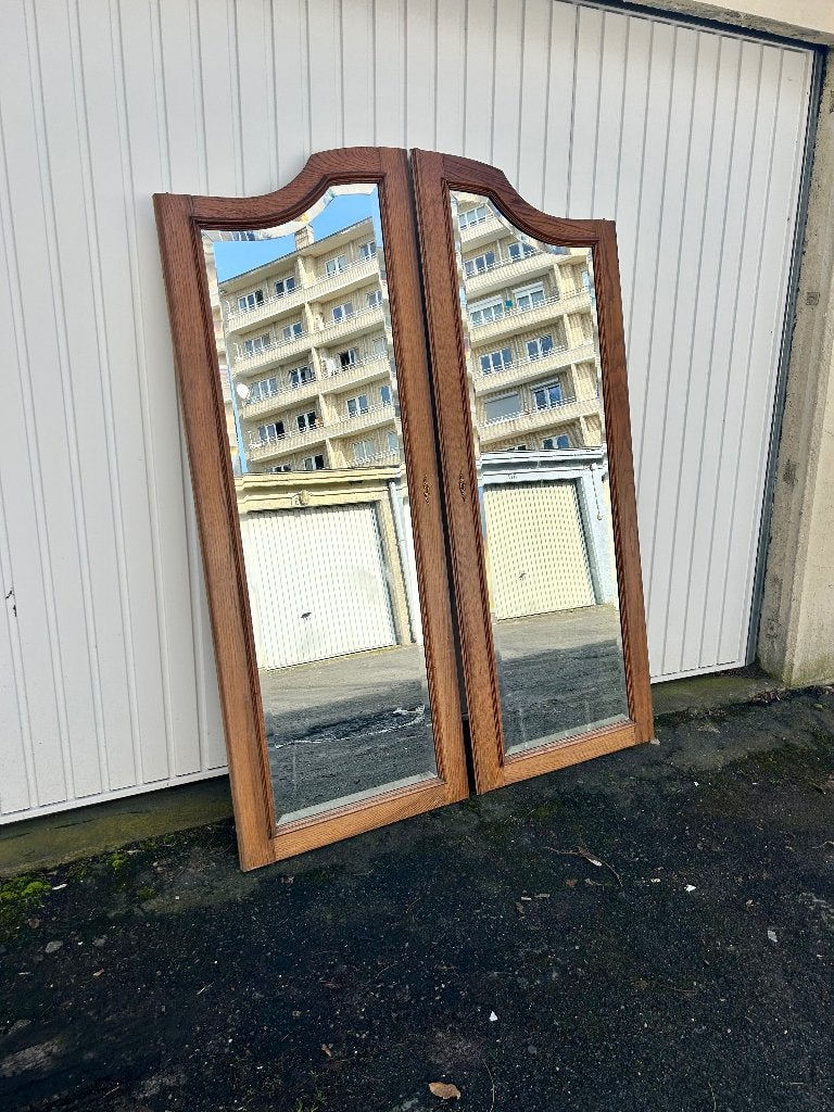 Vintage afgeschuinde dubbele spiegels van 164 x 63 cm, Ophalen, 50 tot 100 cm, 150 tot 200 cm