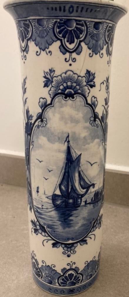 Originele Delfs blauwe vaas handgeschilderd met stempel, Enlèvement ou Envoi