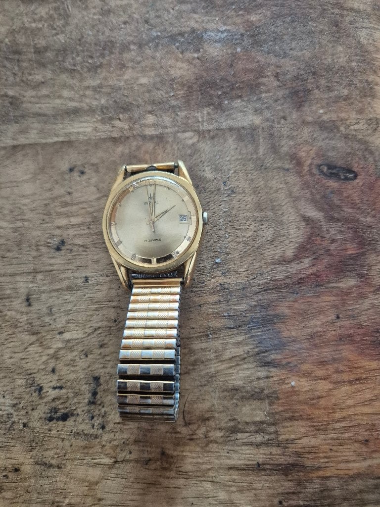 Plaque gouden uurwerk, Handtassen en Accessoires, Horloges | Heren, Gebruikt, Polshorloge, Overige merken, Overige materialen