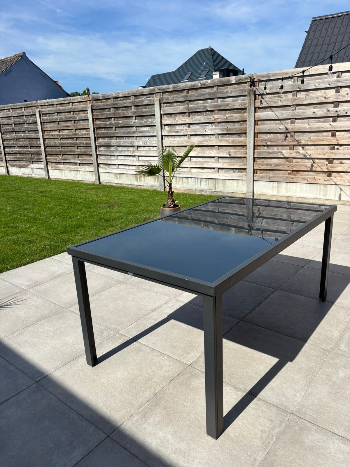 Tuintafel tuin decoratie 92cm x 162cm antraciet grijs glas, Tuin en Terras, Tuintafels, Ophalen, Zo goed als nieuw, Rechthoekig