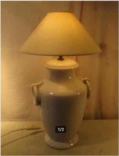 Mooie retro Tafellamp in aardewerk en stoffen kap - 53cm, Ophalen of Verzenden, Huis en Inrichting