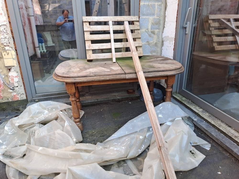 table en chêne massif avec ralonges, 150 à 200 cm, Enlèvement, Utilisé, 50 à 100 cm