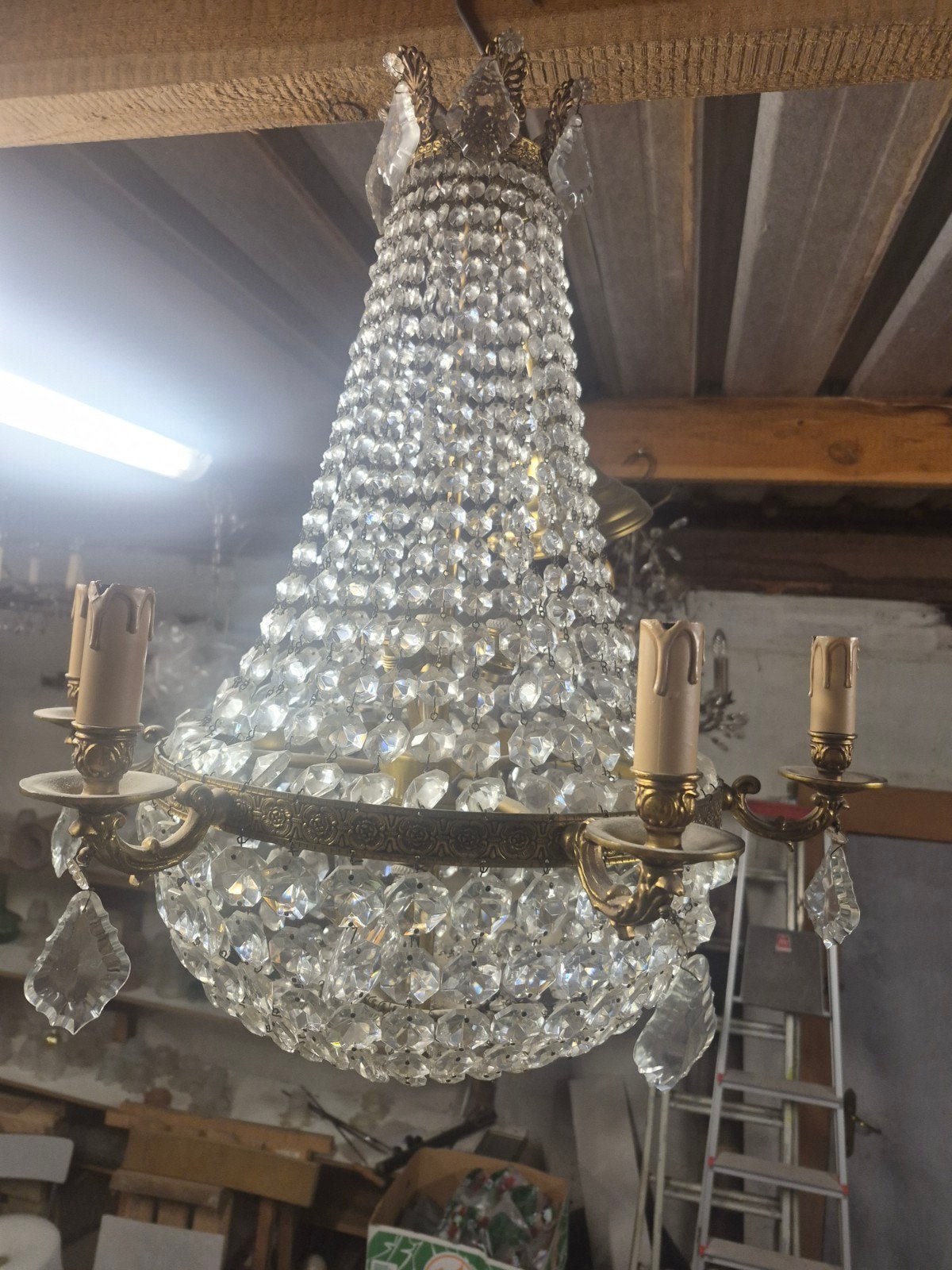 glazen luster, 12 lichtpunten, Antiek en Kunst, Ophalen