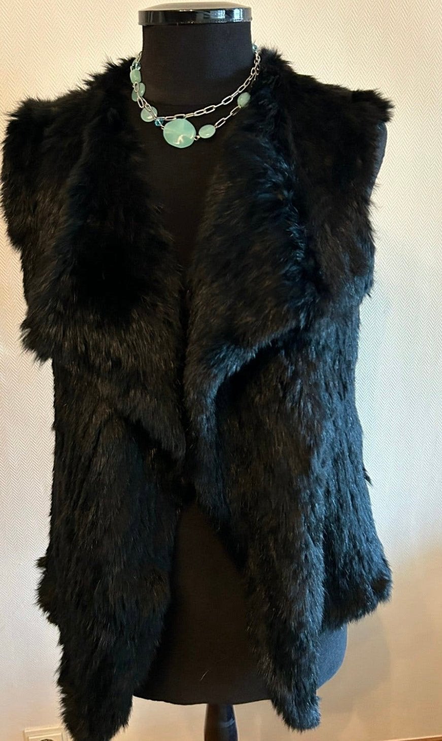 Gilet sans manches en fourrure de lapin, noir, taille L, Enlèvement, Comme neuf, Noir